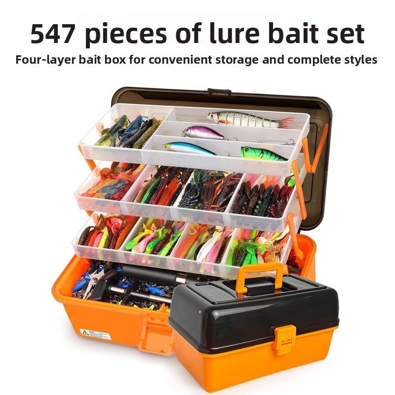 Fishing Hook - 大型4層構造の屋外用ソフトルアー、鉛製ヘッドフック、547個収納可能なオレンジ色のアクセサリー付き収納ボックス