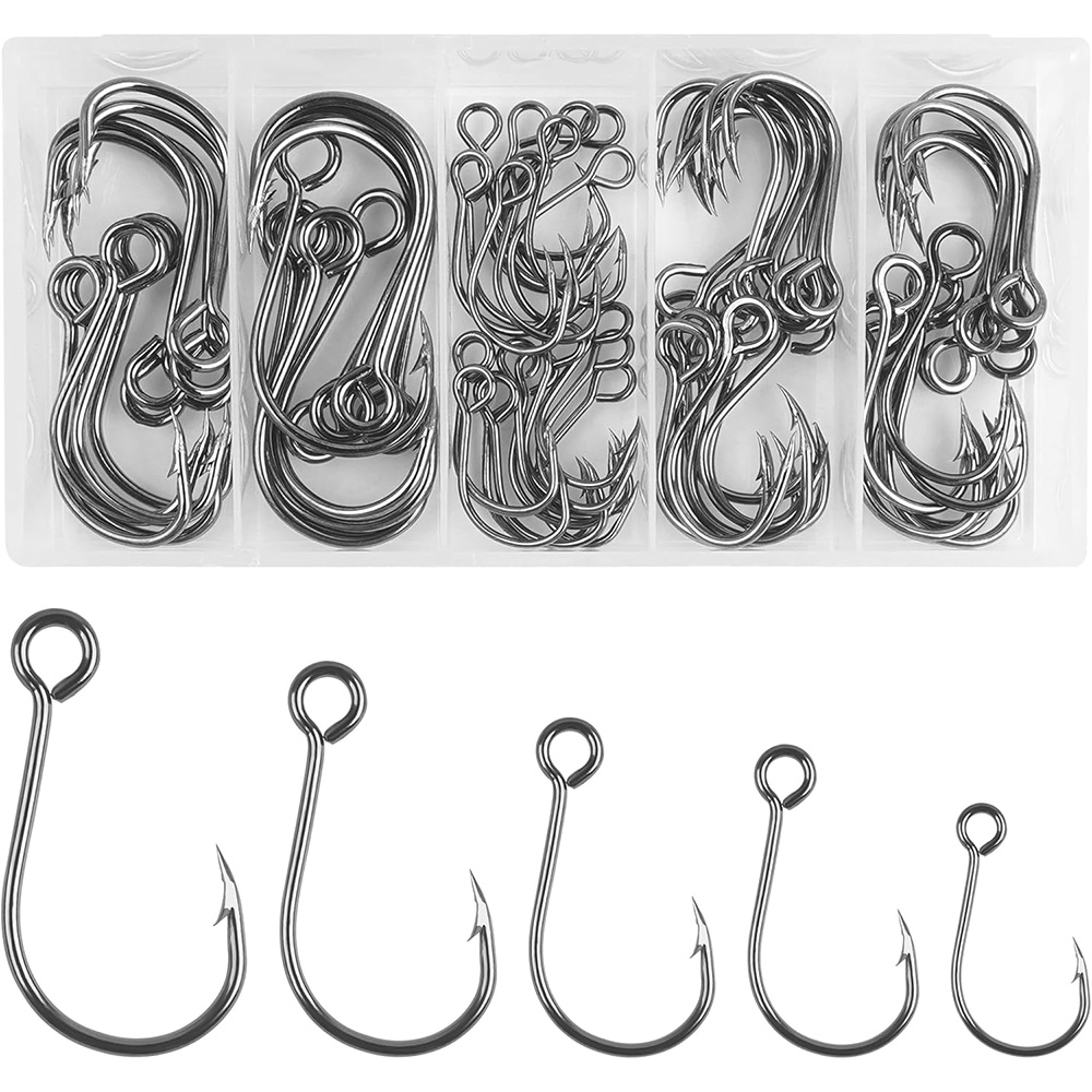 Fishing Hook Assortment - 70 個釣りインラインシングルフックハードルアー用シングル交換フックサークルラージアイシングルベイトフックバストラウトルアー用