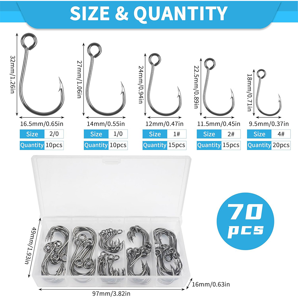 70 個釣りインラインシングルフックハードルアー用シングル交 - Fishing Hook Assortment のレビューと価格